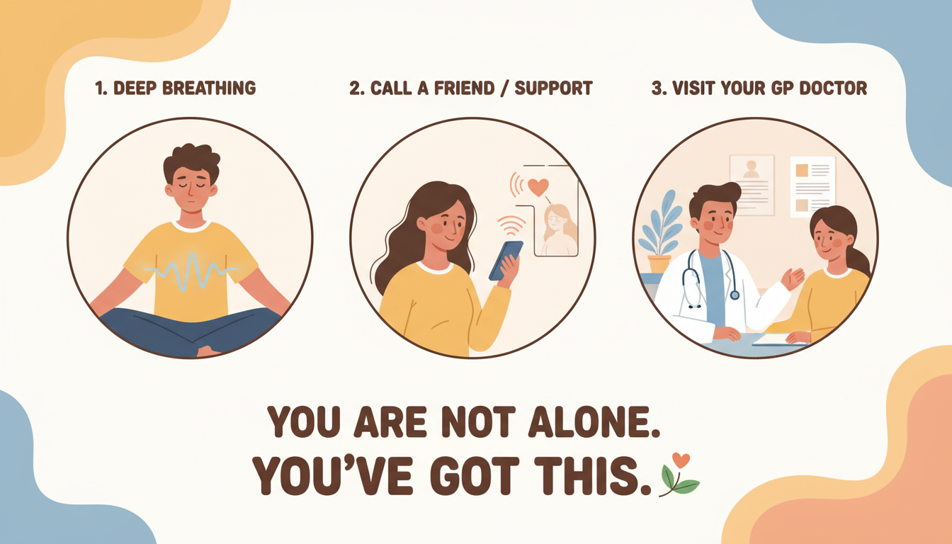 O que fazer durante ansiedade ou ataques de pânico: respirar fundo, ligar para um amigo, visitar seu médico de família